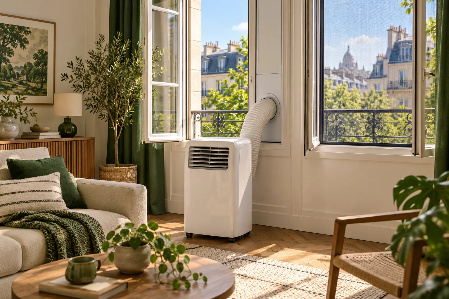 Moustiquaire et climatiseur mobile : vérifier la fenêtre et le passage du tuyau